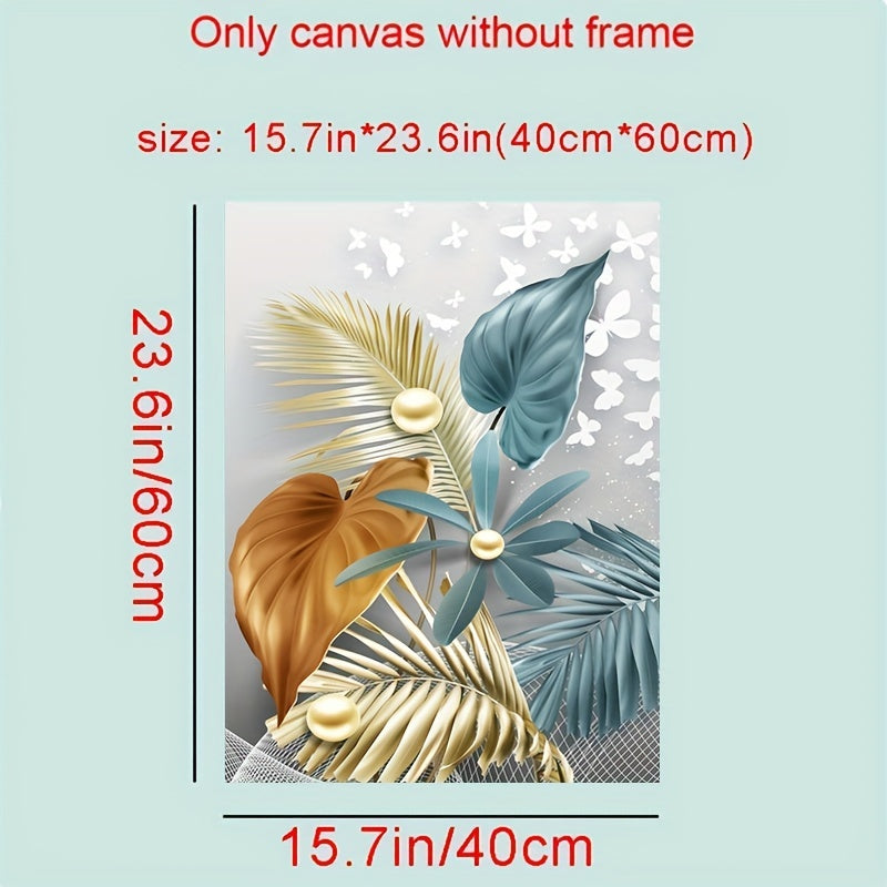 Set of 3 frameless modern golden butterfly leaves canvas paintings for living room decor, size 15.7*23.6in/40cm*60cm