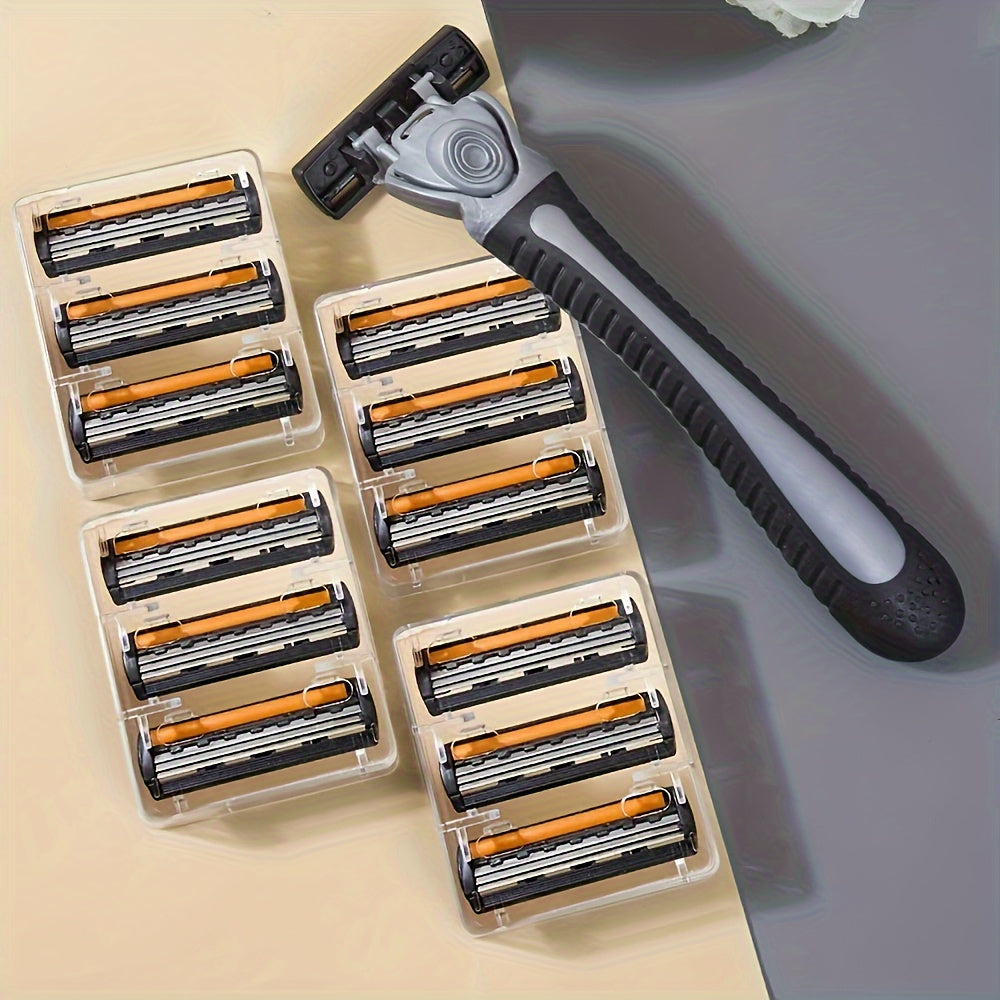 1 handle with 12 interchangeable knife heads for a manual safety razor with stainless steel blades