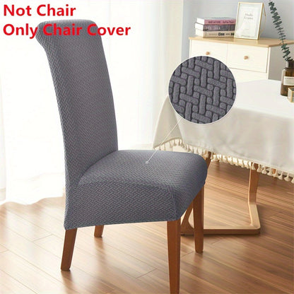 High-back dining chair cover with elegant Jacquard design, stretchable spandex material, ideal for kitchen, hotel, and banquet use. Solid color, easy to clean in the washing machine.