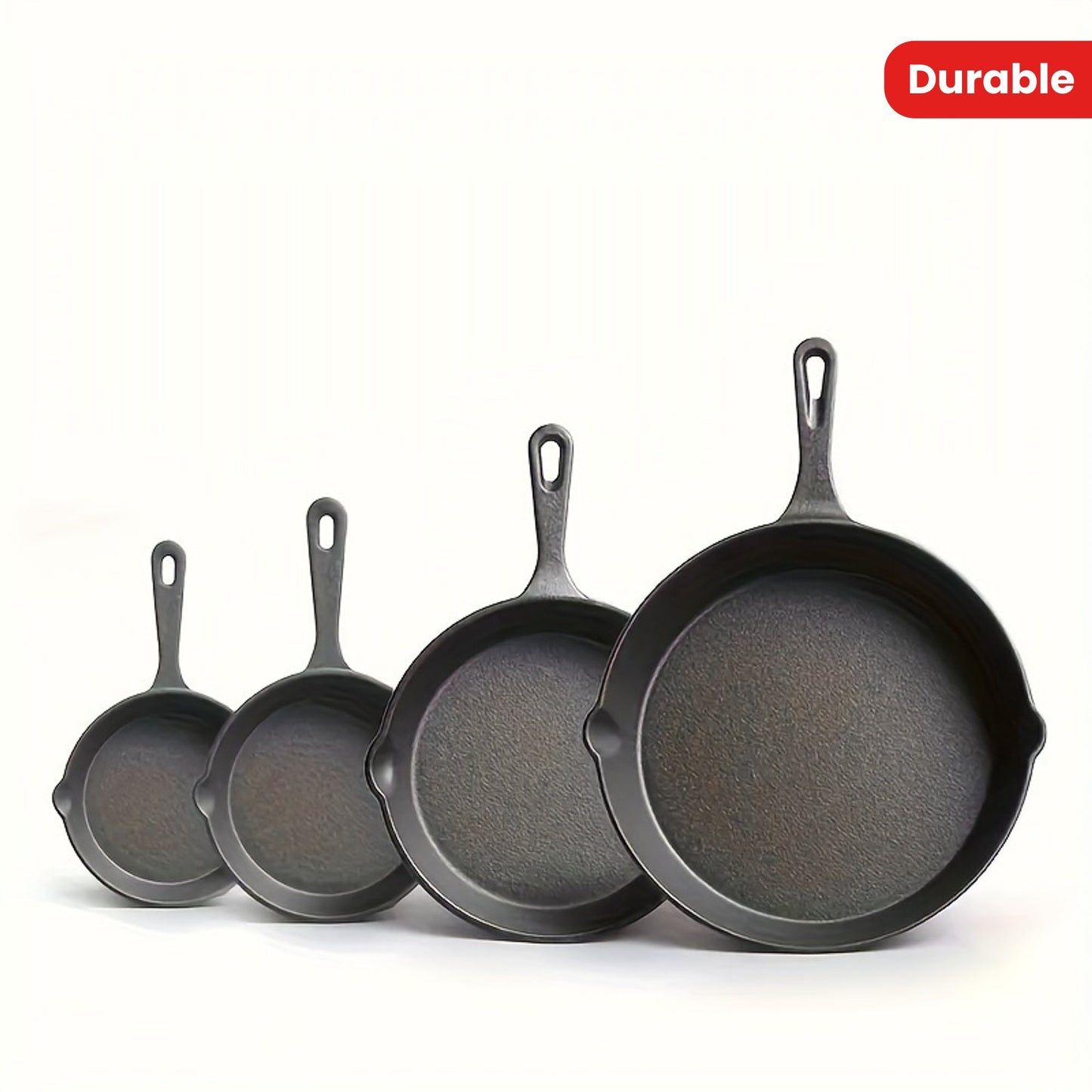 Essential Kitchen Set for Home Chefs: 4-Piece Pre-Seasoned Cast Iron Skillet Set - Versatile Cookware for Frying, Sautéing, Baking, Grilling | Durable, Even Heating Pans