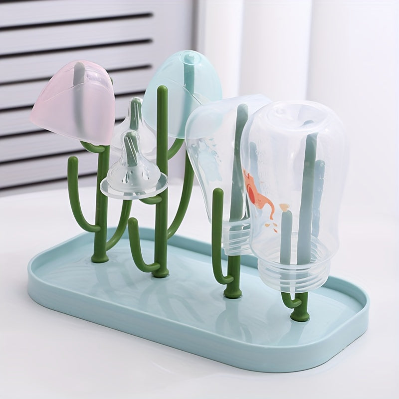 ABS+PP Cactus-shaped Bottle Drying Rack, versatile detachable rack for bottles, water cups, and draining bottles.