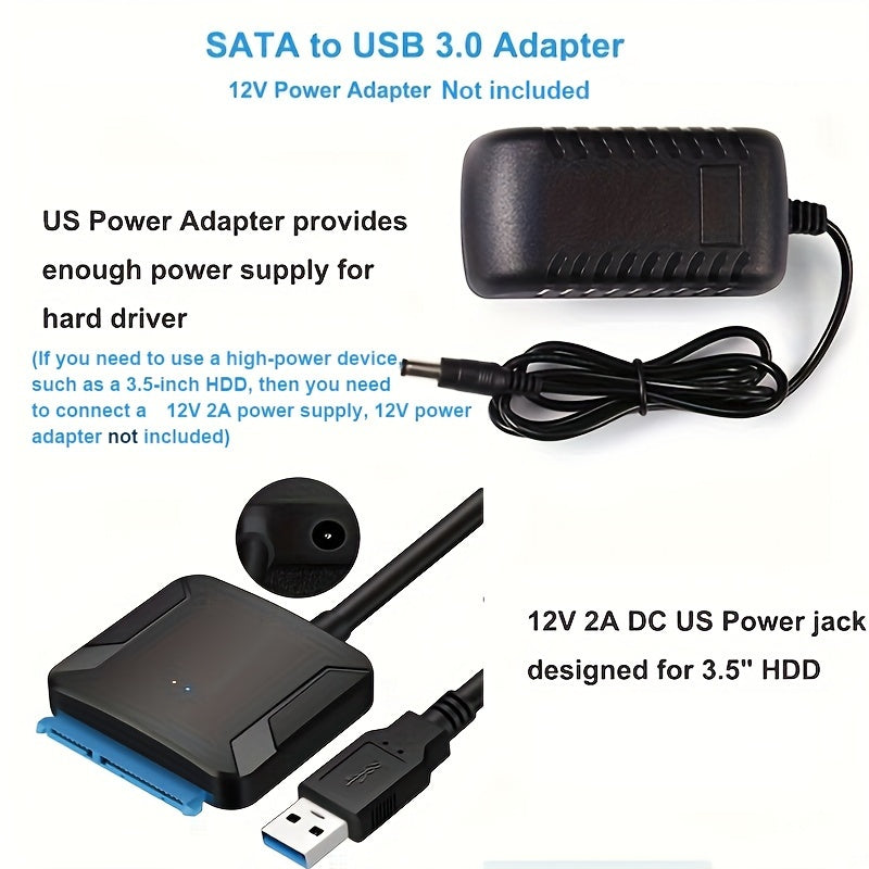 SATA to USB 3.0 adapter for converting external hard drives and SSD/HDD data transfers.