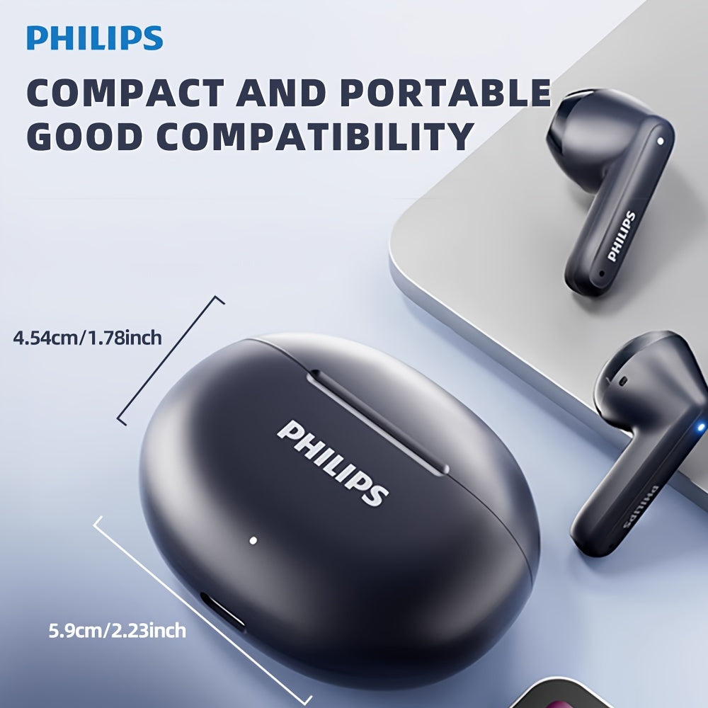 New Philips Sport Headset with Wireless Charging Case, Rechargeable Battery, Semi-open-back Design, Condenser Microphone, TWS Earphones TAT1199