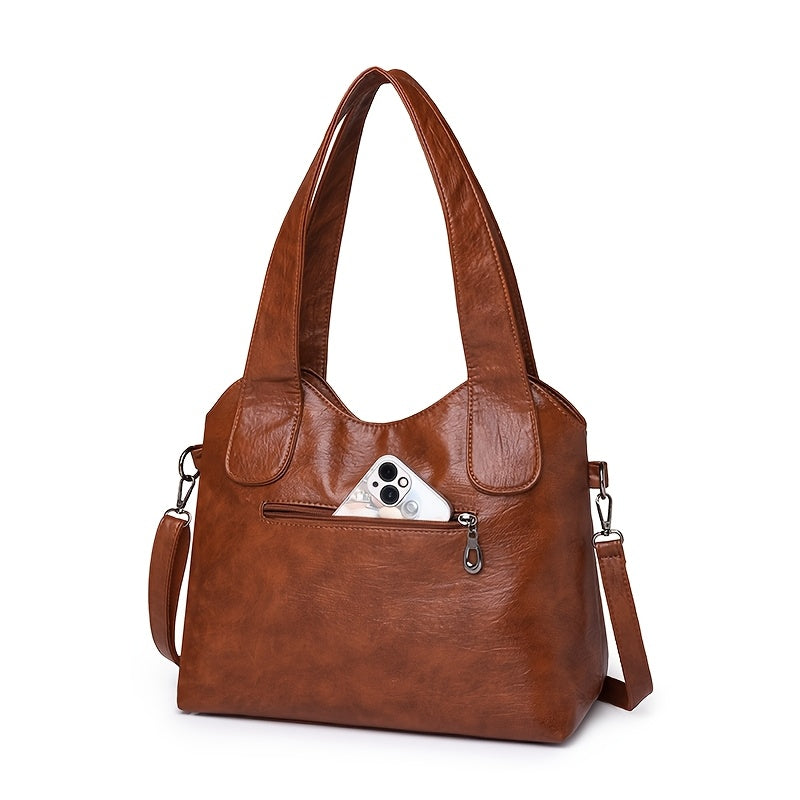 LYTING Women’s Light Brown Tote Bag with Detachable Strap, Zip Closure, Multiple Compartments for Everyday Use, Versatile and Stylish.