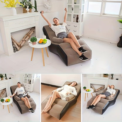 S-Shaped Inflatable Lounger Sofa in Faux Leather - Ideal for Home, Office, Travel, Camping & Outdoors.