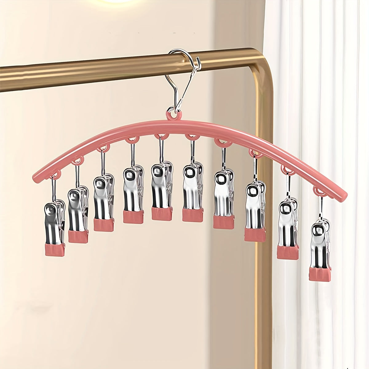 Curved Stainless Steel Sock Rack with Multifunctional Drying Rack, Fully Plasticized Clothespin Sock Hanger, Traceless Clip for Hanging Clothes at Home