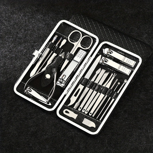 Stainless Steel Manicure Set with 19 Tools for Foot Care.