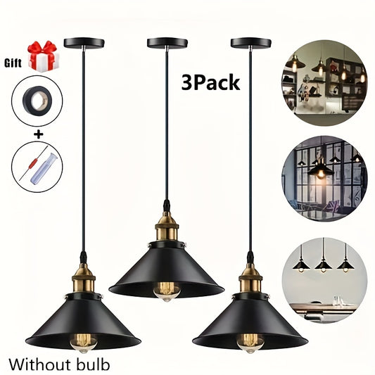 3-piece industrial pendant lamp set with E26/E27 base, includes screwdriver and electric tape as gift (bulb not included)