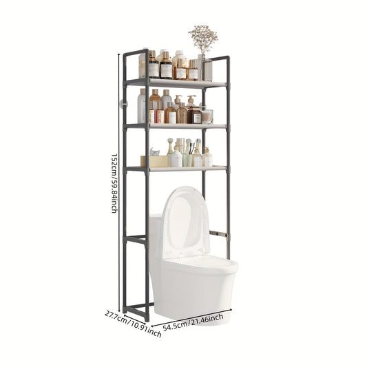 Black Metal and Plastic Frame Over-the-Toilet Bathroom Space Saver Organizer with Adjustable Shelves | Floor Mount Storage Rack | Easy Assembly | Non-Electric | 1 Piece Pack