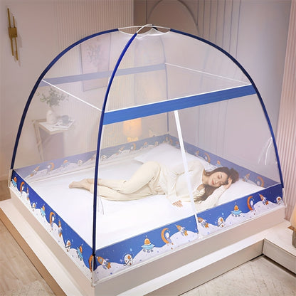 1pc Pop-Up Mongolian Yurt Mosquito Net: Quick setup, 360° all-round protection, large space cartoon tent bed canopy, summer bedroom bedding home fashion decor, dust-proof cover.