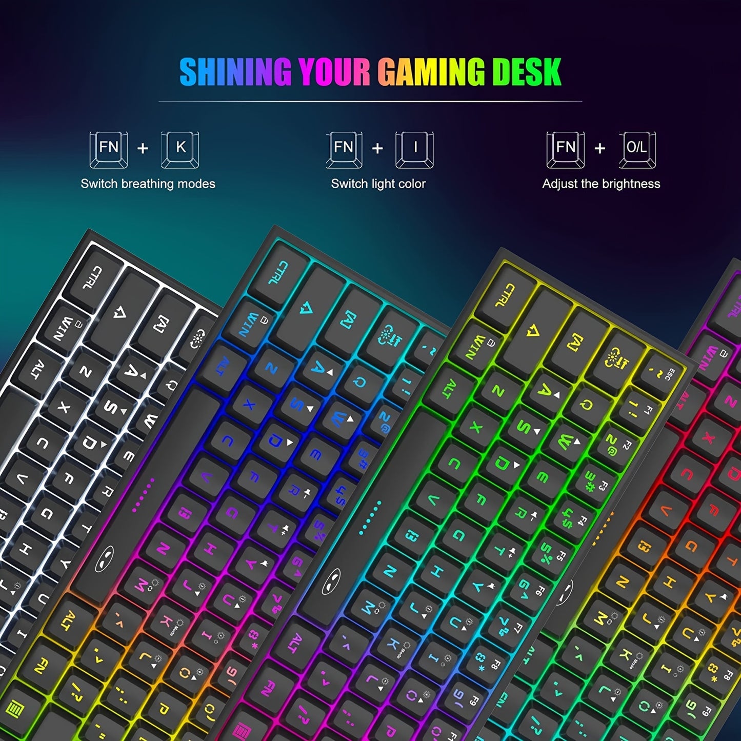 TS91 Мини 60% игровая/офисная клавиатура с проводной RGB подсветкой, совместимая с Windows, Mac и ноутбуками.