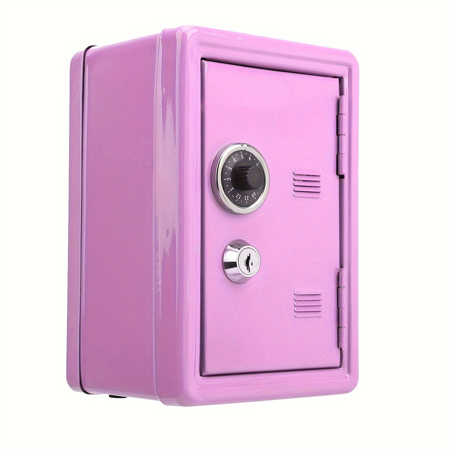 One unit metal piggy bank with key and combination lock, pull-out drawer, ideal as gift.