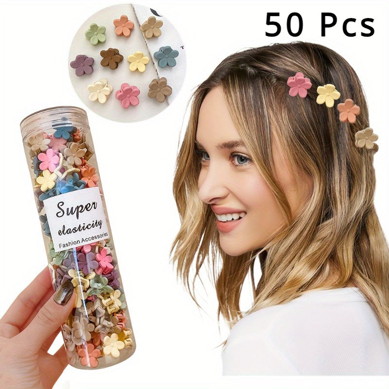 Set of 50 cute flower-shaped plastic hair clips for ages 14+