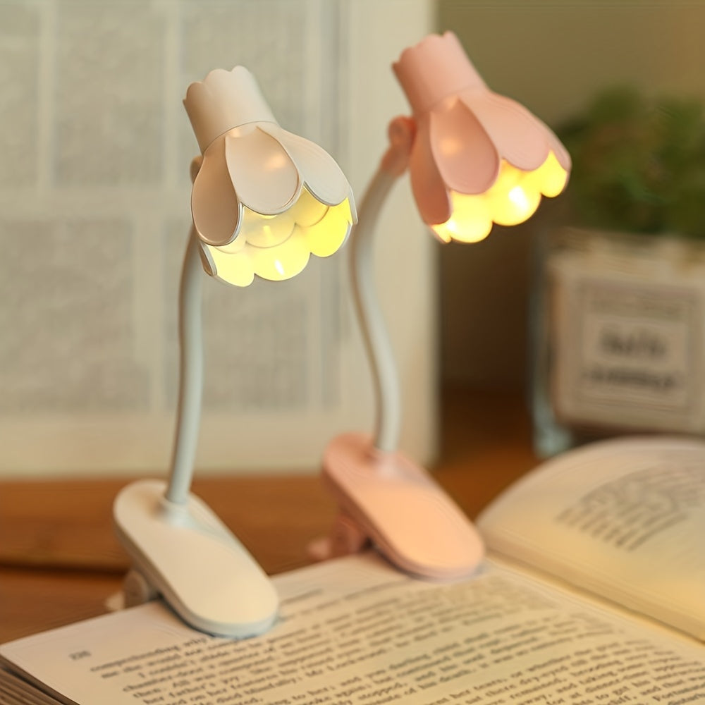 Portable Creative Flower Shaped Clip-on Book Light with Adjustable Arm and LED Mini Lamp, Ideal for Reading and Desktop Decoration. Comes with Battery.