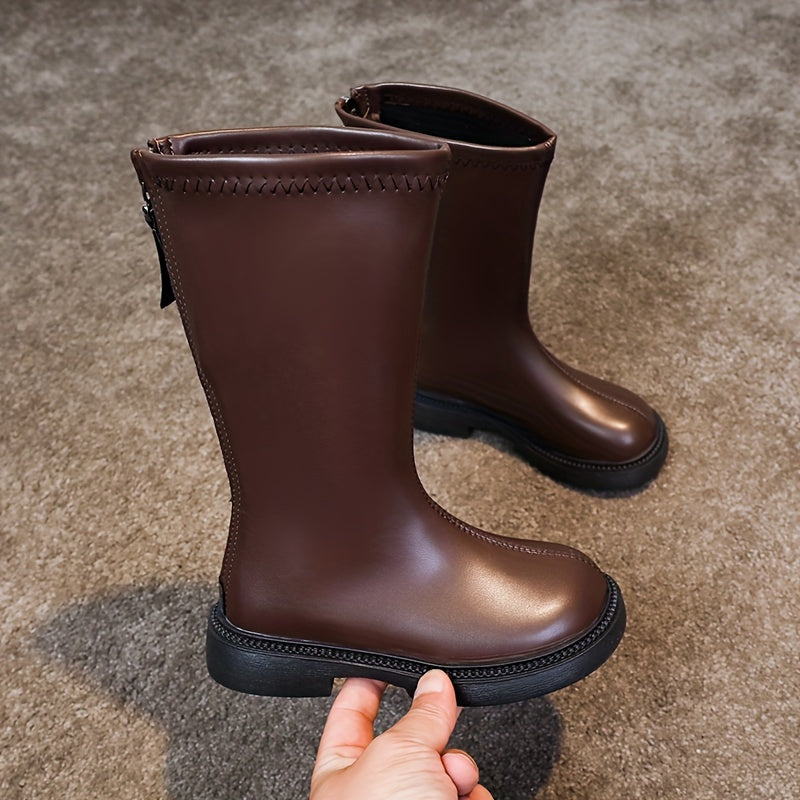 Stylish knee-high boots for girls with a zipper, perfect for autumn and winter.