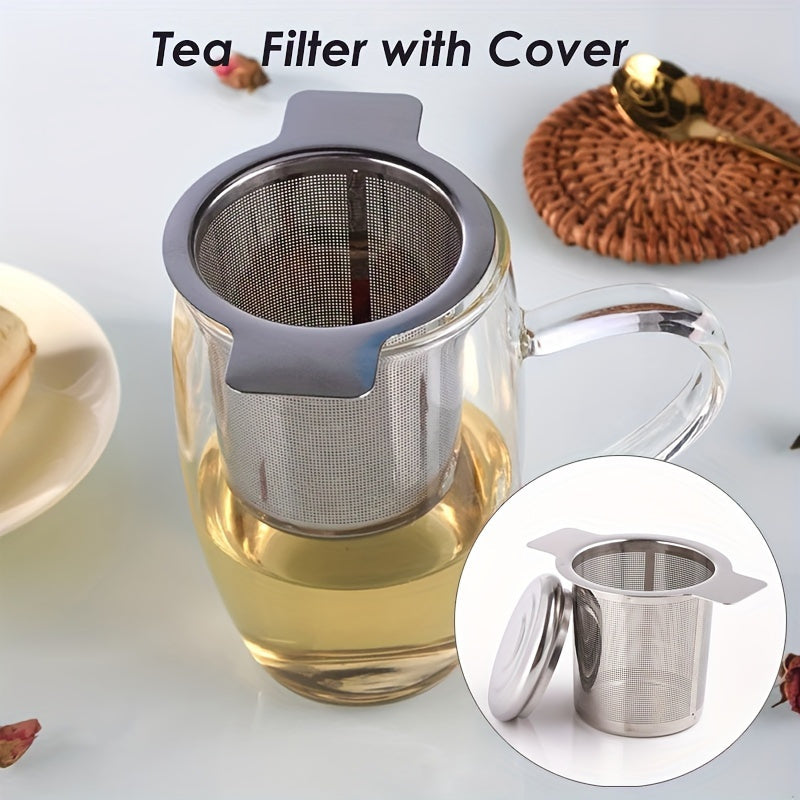 A single Stainless Steel Tea Strainer featuring a Lid, suitable for both coffee and tea. Can be used as a grille, amphora, drain, filter, or tea accessory.