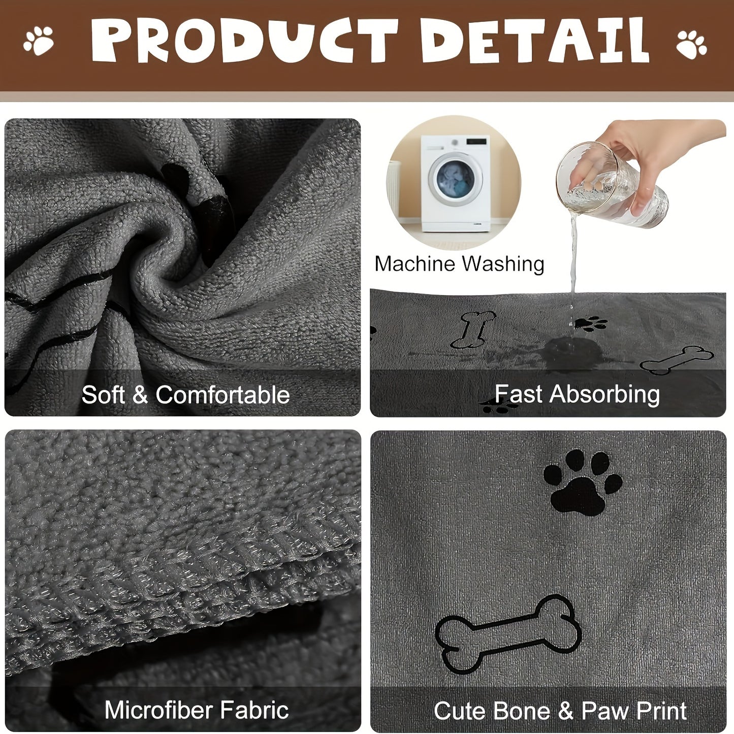 60.96x101.6 cm Microfiber Pet Towels for Dogs, super absorbent with paw print design for quick dog bath care.