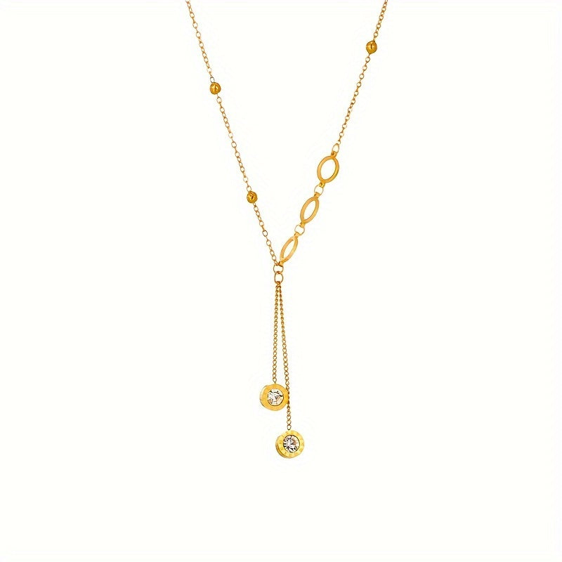 Get a touch of elegance with the 1 Pc Golden Stainless Steel Circle Pendant Necklace, a luxurious and stylish accessory perfect for any occasion. This sexy minimalist design adds a trendy touch to your look, making it a versatile choice for streetwear