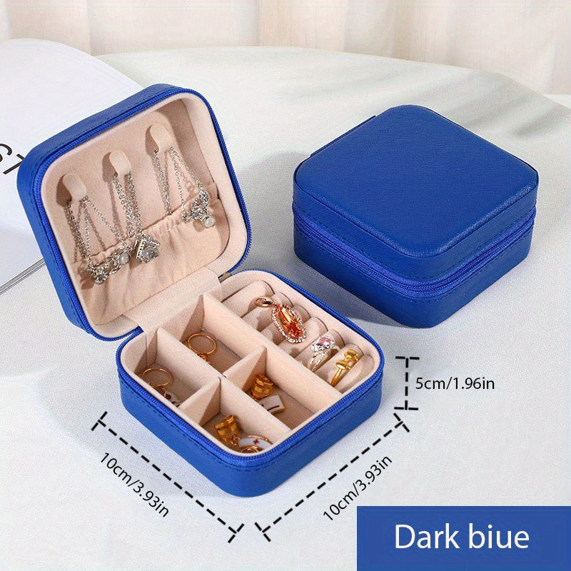 One stylish and portable jewelry box for earrings, rings, and necklaces.