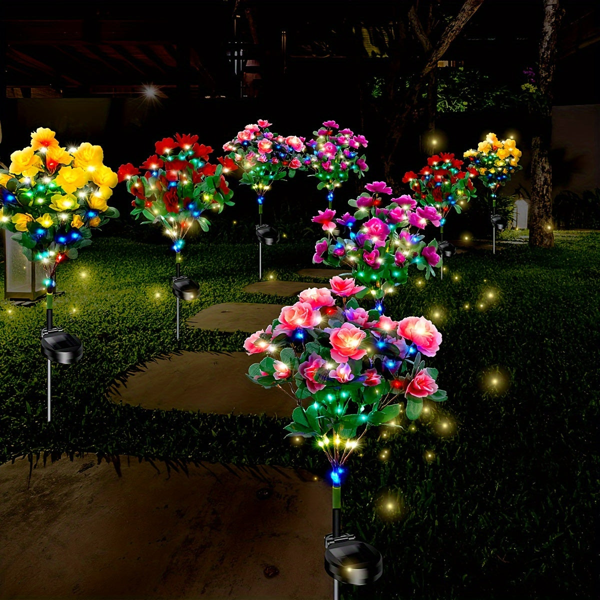 Solar flower lights magnify hydrangea and azalea for outdoor gardens and make a great Mother's Day gift.