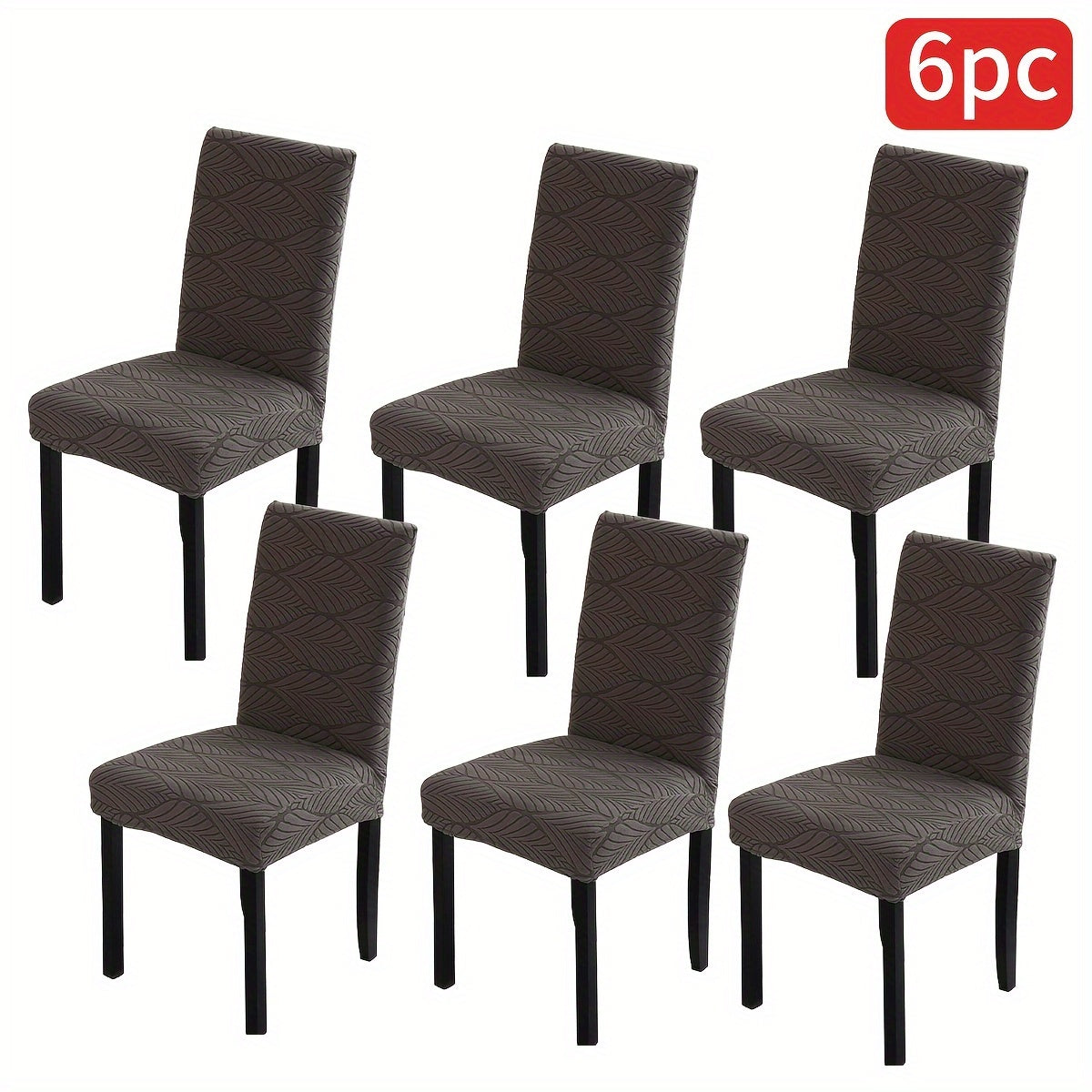 Elastic dining chair slipcovers with leaf pattern, removable and stretchable, made of polyester and spandex blend. Machine washable with elastic band closure. Suitable for home, office, and banquet hall decor.