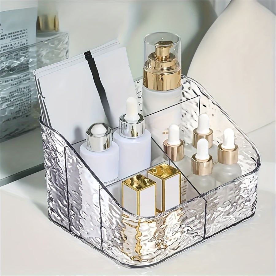 Multi-purpose bathroom organizer for cosmetics, office supplies, and beauty products.