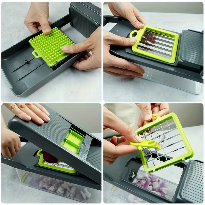 1 Set of 16pcs, Super Portable Vegetable Cutter, with Multifunctional Fruit Slicer, Manual Food Chopper, Onion Chopper, Knife with Container. Great for Home Use, Kitchen Supplies and Gadgets.