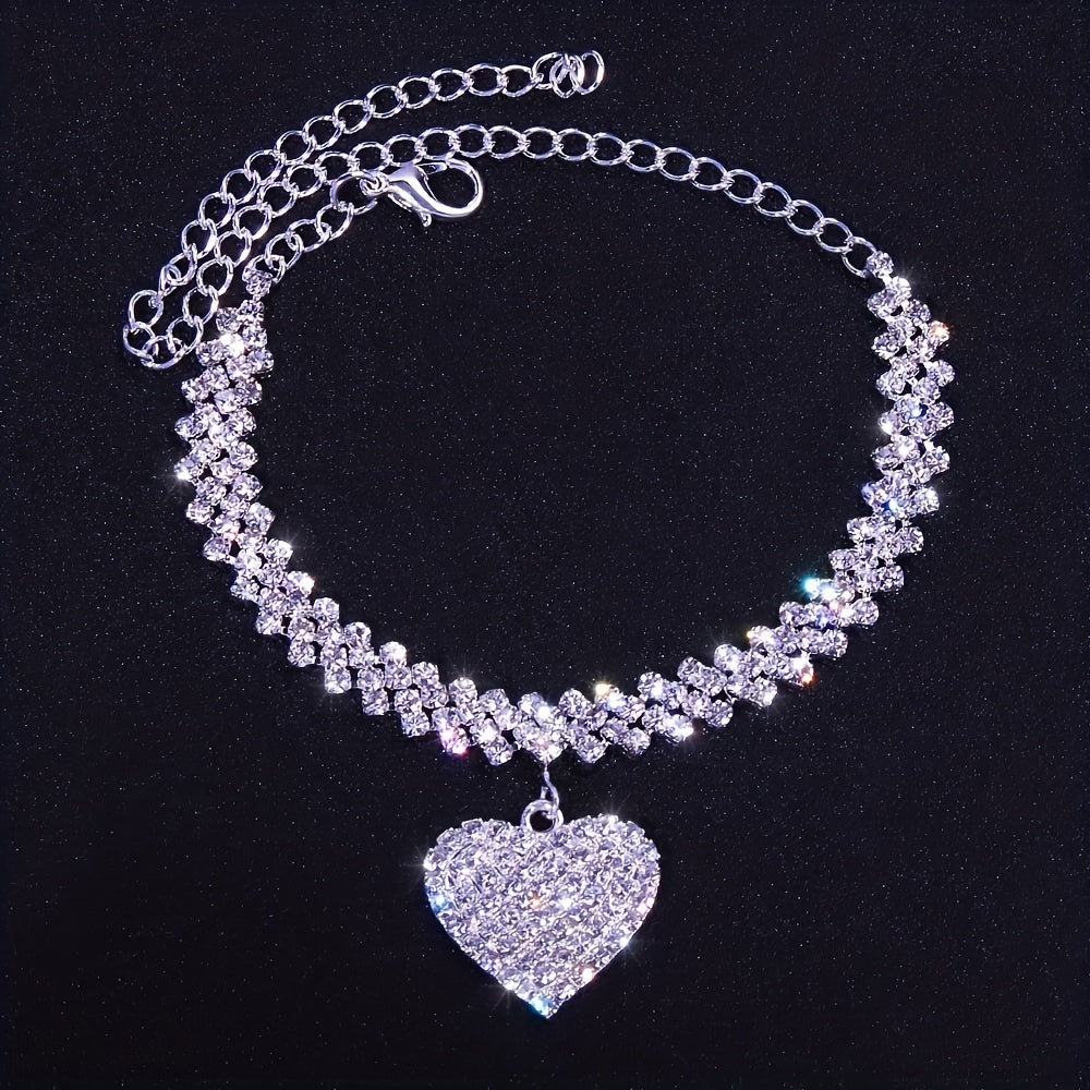 Pair of Stylish, Elegant, Opulent Claw Chain Bracelet and Anklet Set Adorned with Shimmering Water Drill Hearts