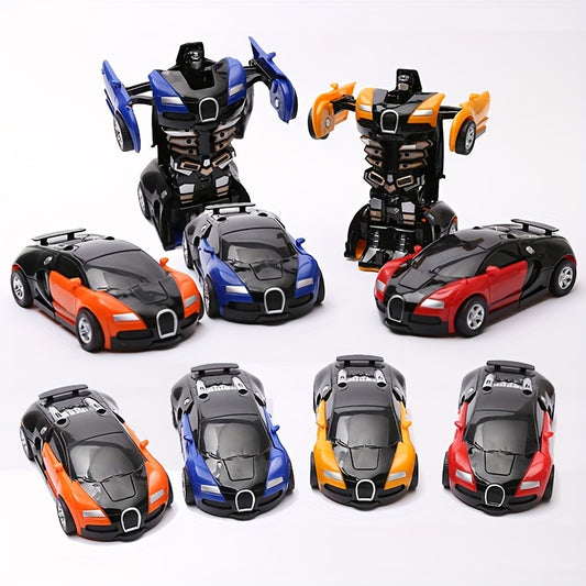 1pc Transforming Toy Car transforms into a robot car model upon impact, no batteries needed.