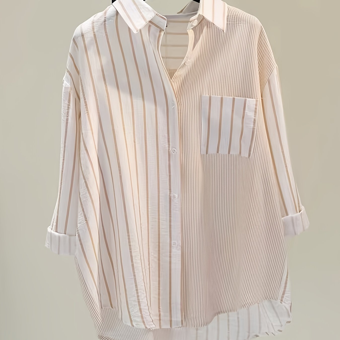 Long-Sleeve Elegant Striped Shirt for Plus-Size Women