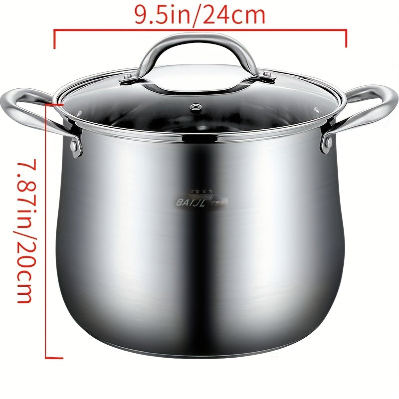 One piece of stainless steel steamer pot with lid, measuring 9.44 inches/24cm in diameter. Can be used on induction cooker, gas stove, and electric stove. Great for steaming and cooking. A versatile kitchen utensil and gadget for your home kitchen.