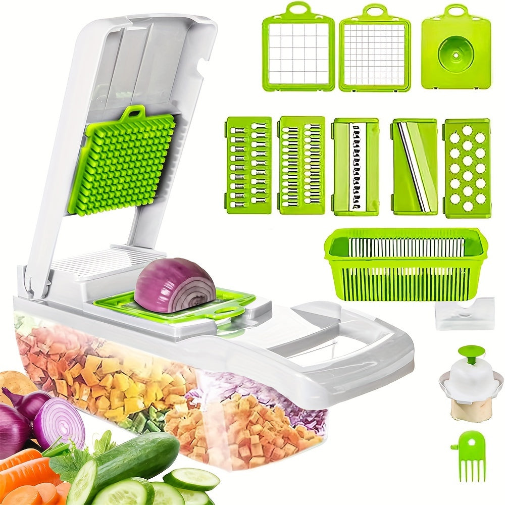 Multifunctional Kitchen Gadget: 15-in-1 Vegetable Chopper & Fruit Slicer for Onions, Potatoes, Carrots, and More - Essential Tool for Food Preparation