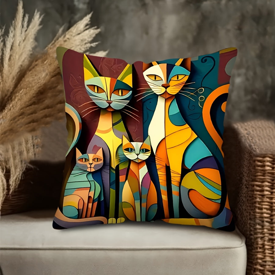 Abstract Cat Print Decorative Throw Pillow Covers with Smooth Soft Zip Closure for Home, Bedroom, Sofa, Car, and Office Decoration - 1pc (Pillow Core Not Included)