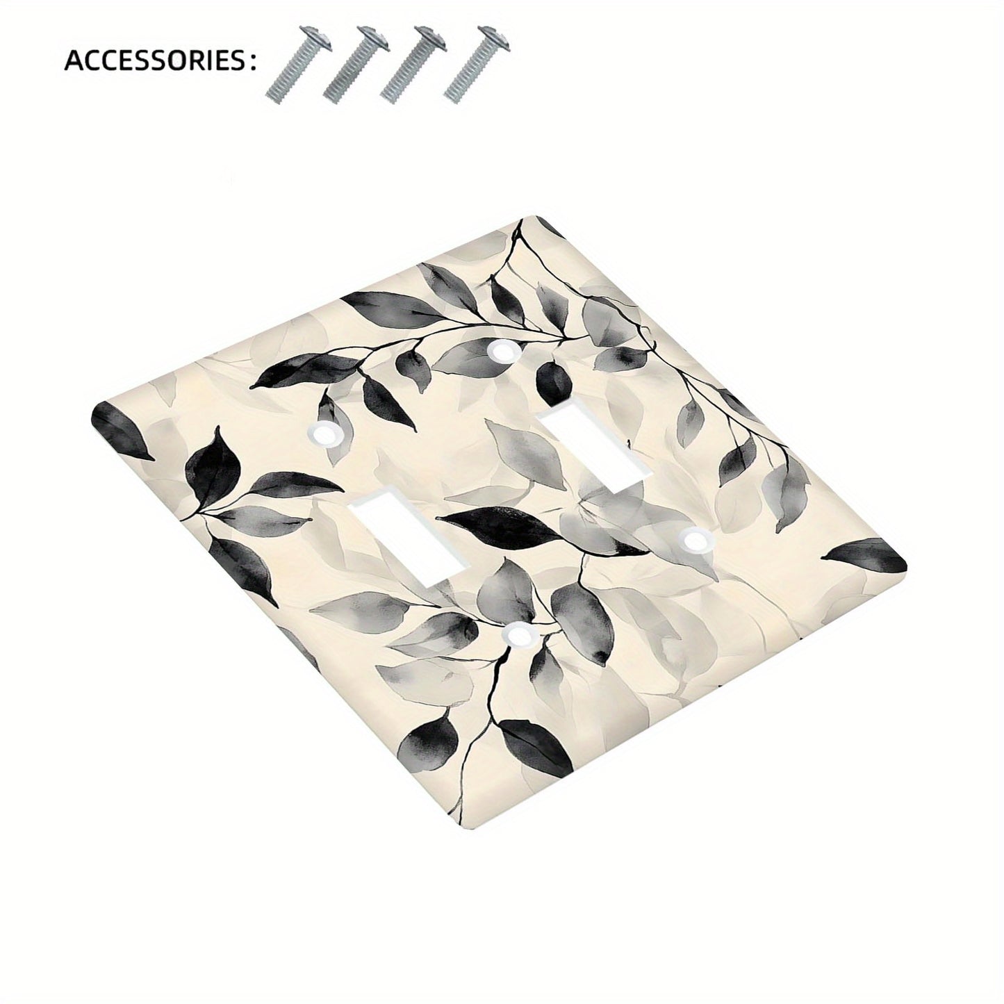 Black and white abstract leaf pattern light switch cover for farmhouse or country bedroom decor. Easy installation for a stylish touch to your walls.