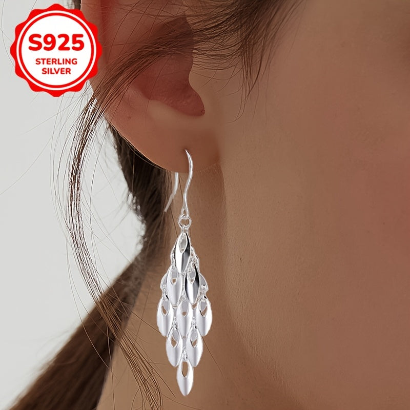 Stylish Bohemian Earrings featuring a fashionable design with a glossy Phoenix tail-shaped long tassel made of S925 silver. The earrings weigh 3.3g/0.116oz.