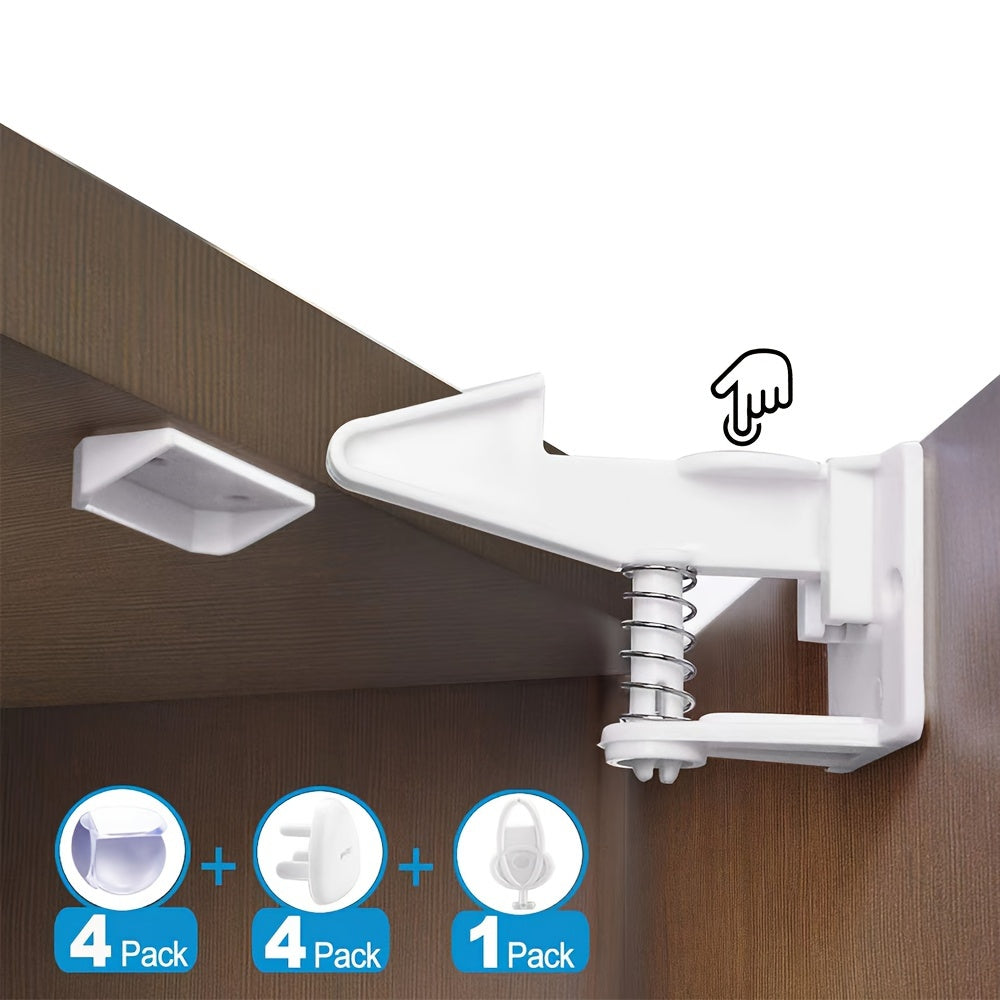 Set of 10 Safety Cabinet Locks for Kids - Unseen, Sticky Drawer Latches for Many Cabinets & Drawers - No Need for Drilling - Available in Black or White