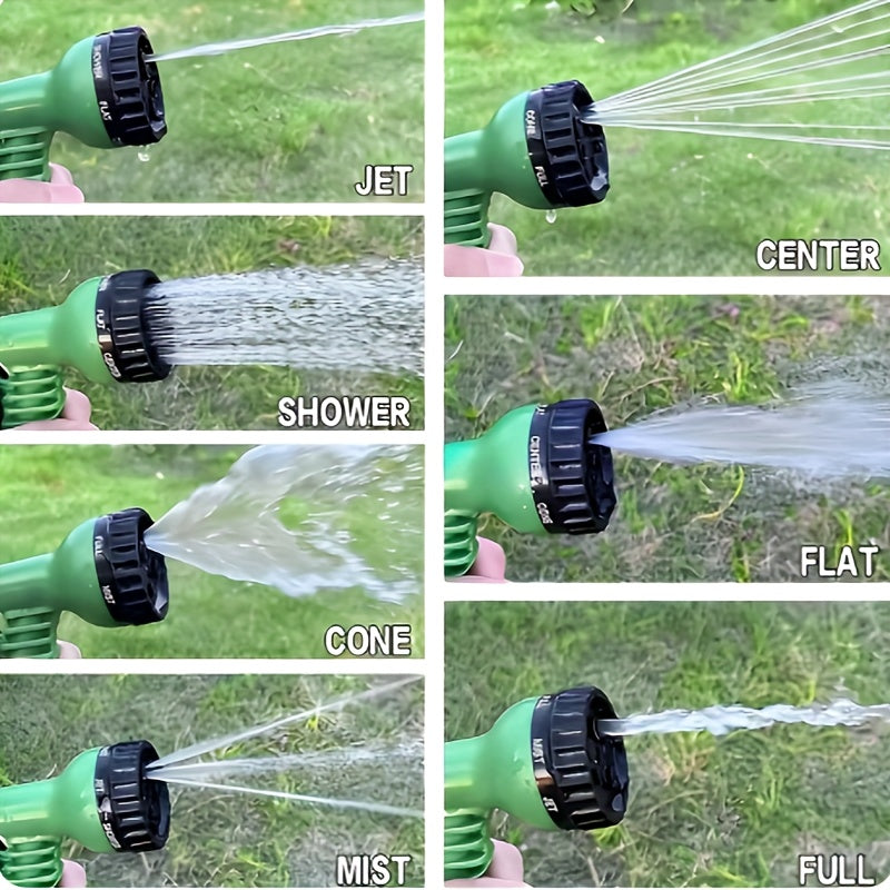 Durable and versatile, this expandable magic garden hose features a high-pressure, leak-proof and tangle-free design, perfect for car washes and watering needs. Comes with a multi-function