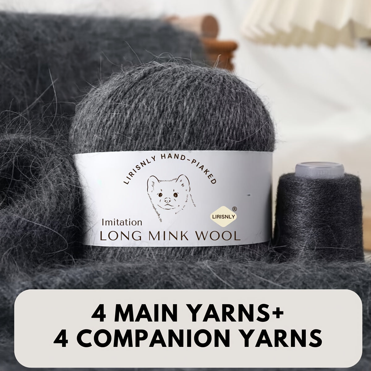 4pcs of faux mink wool and long wool totalling 280g, with 50g faux mink wool and 20g companion thread each. Skin-friendly and warm, suitable for knitting scarves, sweaters, hats, etc.