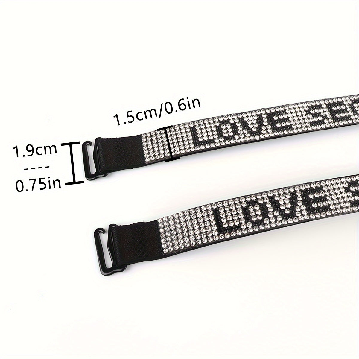 Rhinestone letter bra straps for women's lingerie and underwear, with elastic adjustability.