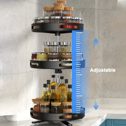 Rotating organizer for tableware, makeup, and spices to save space on countertops with non-slip design.