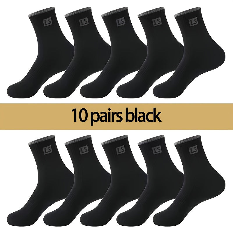 10 pairs of men's trendy solid crew socks, perfect for outdoor wearing in all seasons.