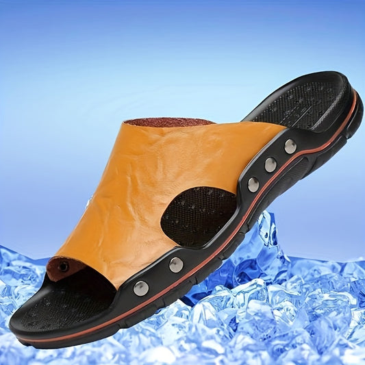 Vintage open toe slippers with durable, non-slip rubber soles for men.