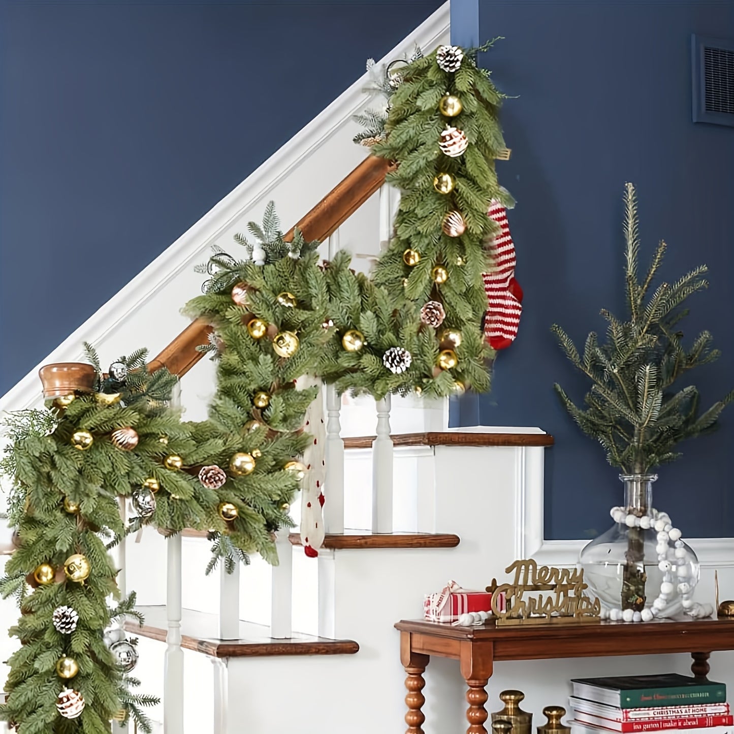 Christmas pine garland, 179.83 cm long, ideal for fireplace mantels and table centerpieces. Artificial green faux plants, versatile indoor decor for festive celebrations, no batteries needed.