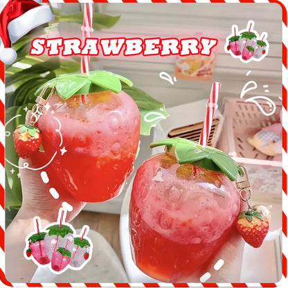 Cute transparent strawberry tumbler with lid and straw, perfect for milk tea or fruit drinks. Great for parties and on-the-go.