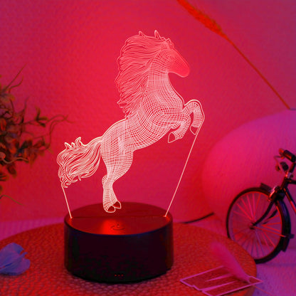 The 1pc Plug-in 3D Night Light is a creative jumping horse decoration for desks or bedrooms.