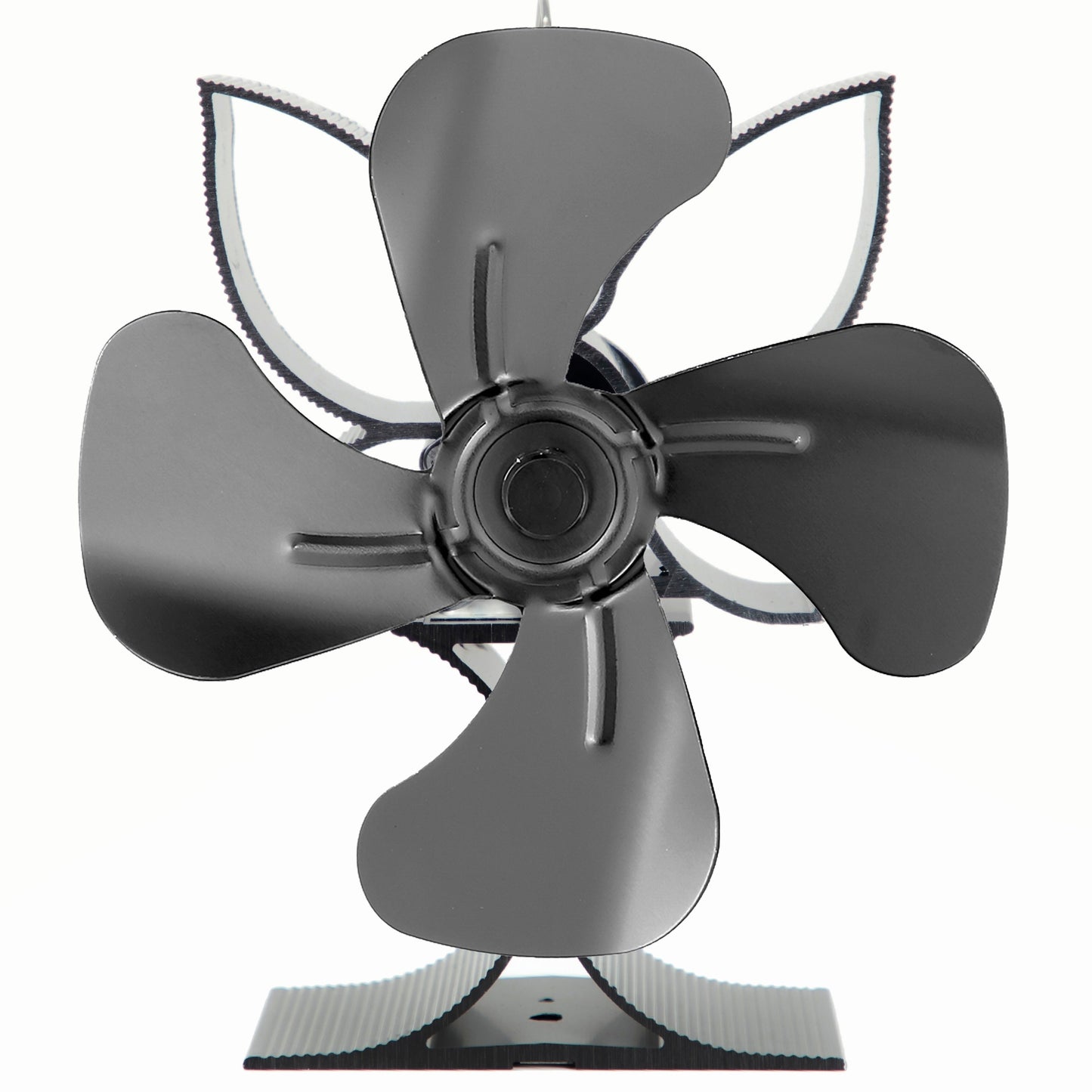 One or two pieces of a four-blade wood stove fan, designed for distributing heat from wood, gas, or log burner stoves. This heat-driven wall fan is a cozy home heating accessory for autumn and winter. It does not require electricity and includes a