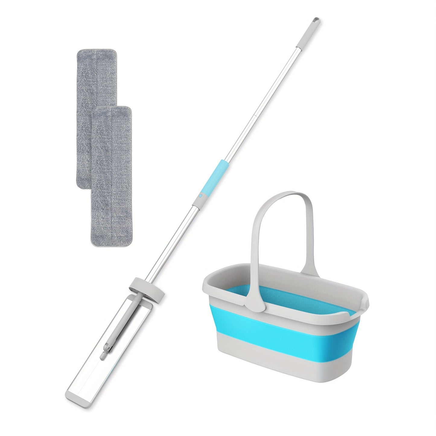 Introducing the Home Times Flat Mop & Collapsible Bucket Set! This set includes a 13.97 L bucket and features hands-free washing, 360° rotation, and comes with 2 microfiber pads for dry/wet use. Perfect for cleaning in the bedroom, bathroom, kitchen