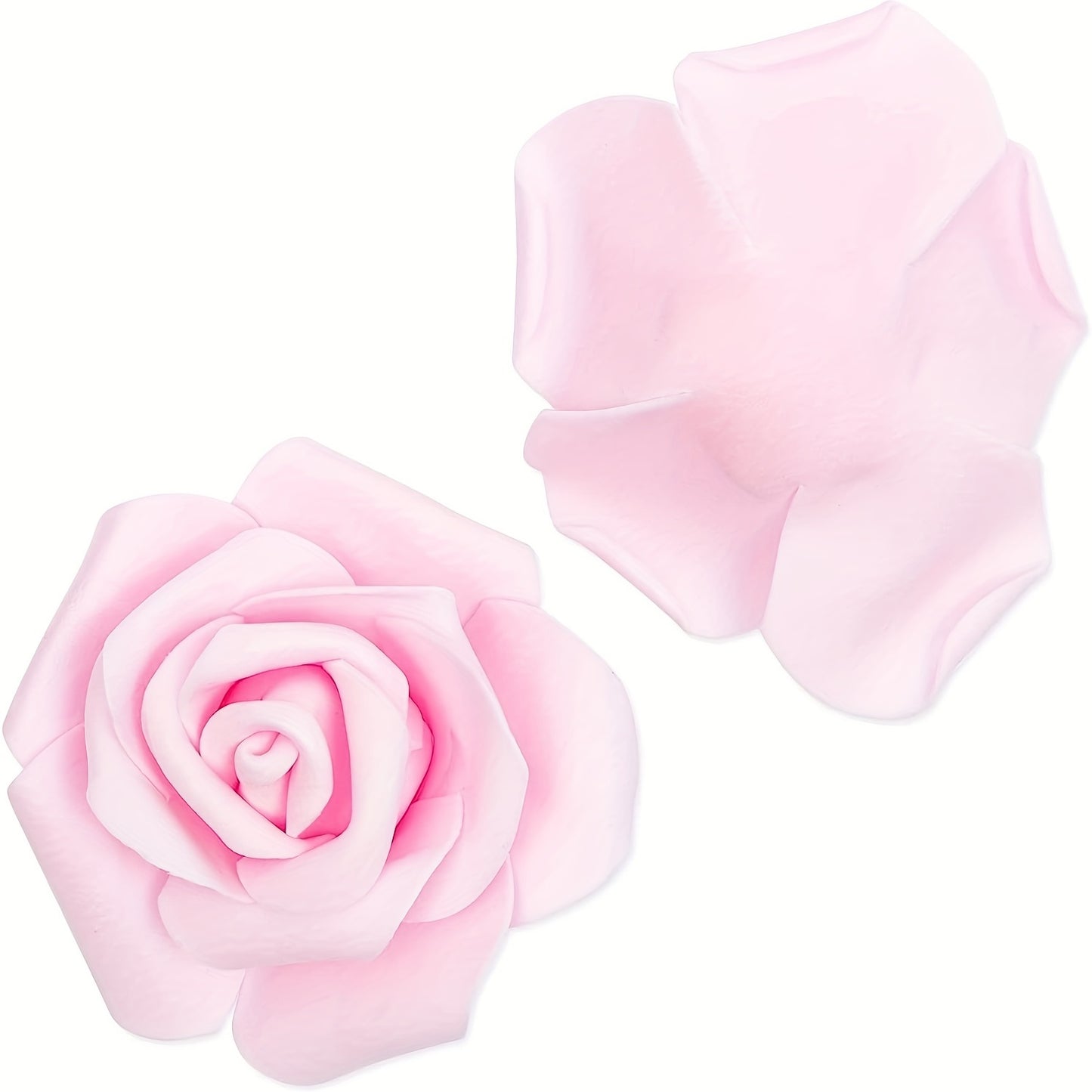 50pcs of 7cm artificial rose flower heads, perfect for DIY wedding centerpieces and home decorations, in light pink and stemless design.