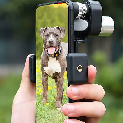 Telescopic lens and phone mount for photography enthusiasts; no power or battery required.