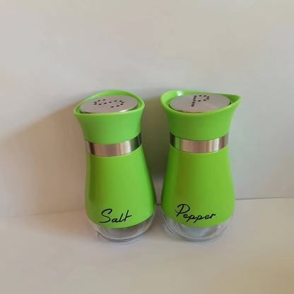 1 set of 4 ounce glass salt and pepper jars with stainless steel lids, perfect for kitchens, tables, RVs, campsites, and barbecues. Refillable design.